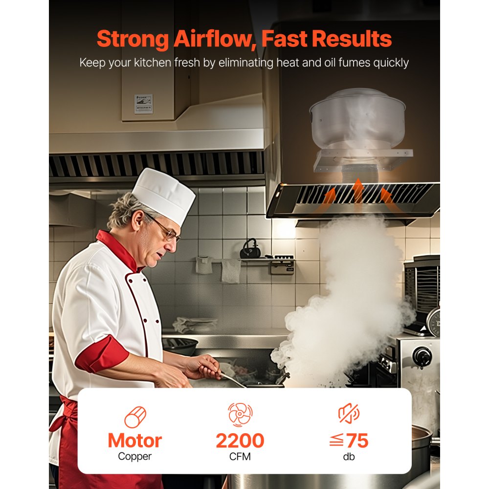 VEVOR Commercial Kitchen Exhaust Fan, 2200 CFM Restaurant Canopy Hood Exhaust Fan,  0.75HP 560W Direct Drive Food Truck Hood Vent, High Speed & Low Noise, for Warehouse, Agriculture
