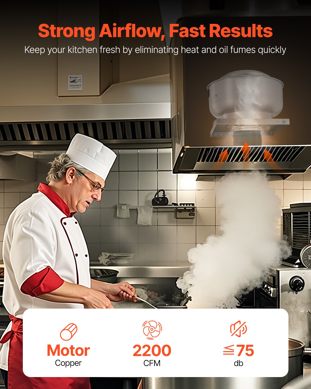 VEVOR Commercial Kitchen Exhaust Fan, 2200 CFM Restaurant Canopy Hood Exhaust Fan,  0.75HP 560W Direct Drive Food Truck Hood Vent, High Speed & Low Noise, for Warehouse, Agriculture