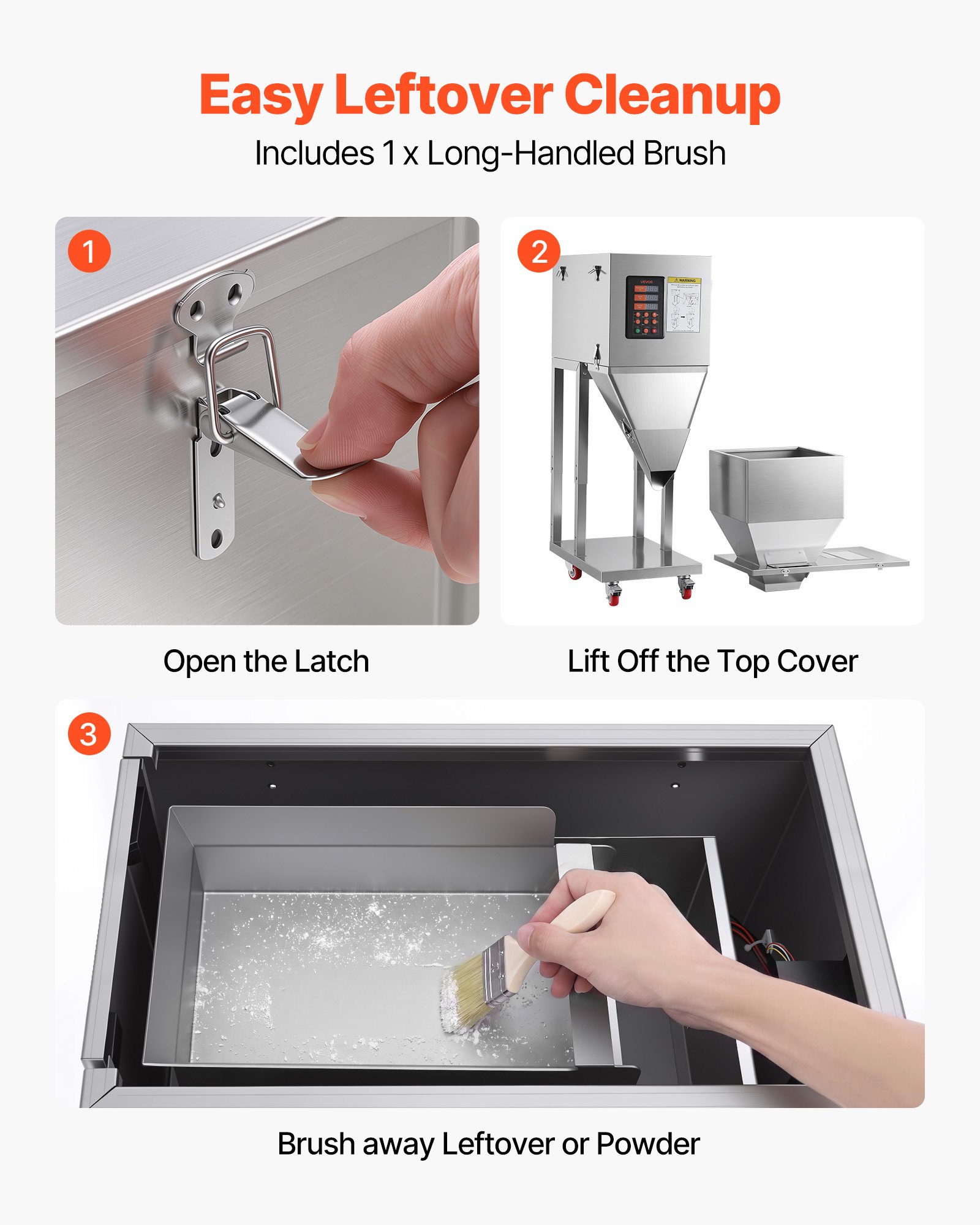 VEVOR Powder Filling Machine, 10-999g Automatic Particle Dispenser, Premium Stainless Steel, Intelligent Weighing Dispensing Filler with Foot Pedal, for Coffee Beans, Grains, Tea, Spices, Silver