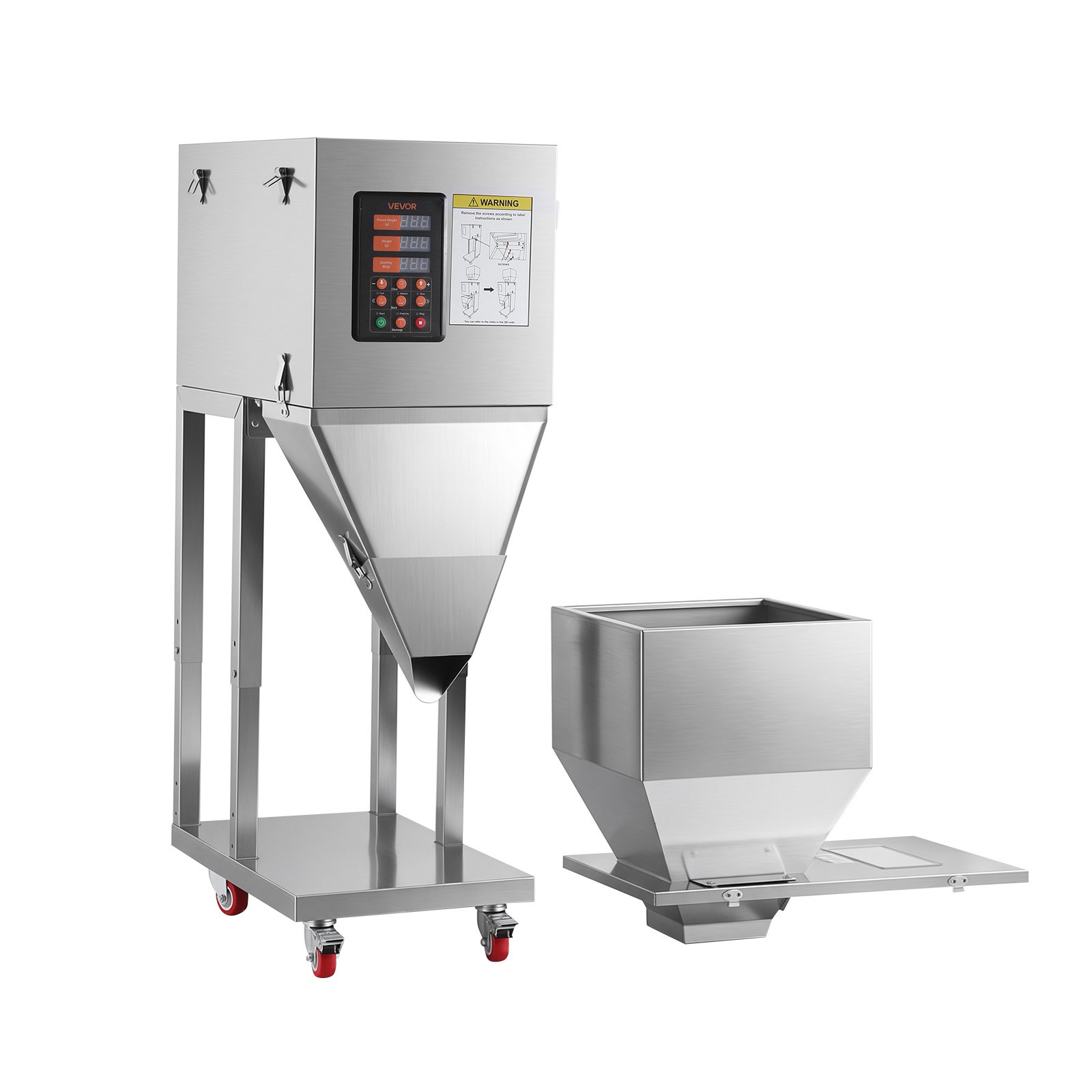 VEVOR Powder Filling Machine, 10-999g Automatic Particle Dispenser, Premium Stainless Steel, Intelligent Weighing Dispensing Filler with Foot Pedal, for Coffee Beans, Grains, Tea, Spices, Silver