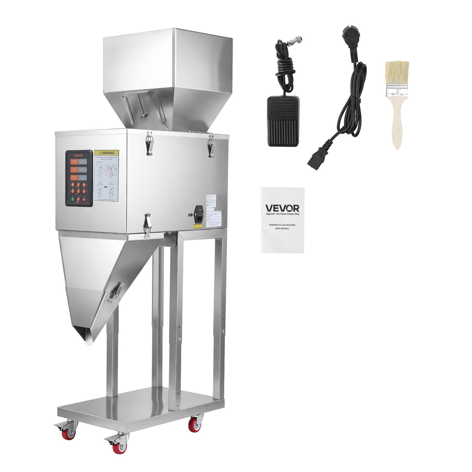 VEVOR Powder Filling Machine, 10-999g Automatic Particle Dispenser, Premium Stainless Steel, Intelligent Weighing Dispensing Filler with Foot Pedal, for Coffee Beans, Grains, Tea, Spices, Silver
