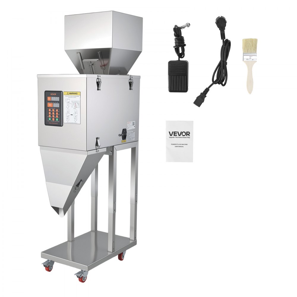 VEVOR Powder Filling Machine, 20-3000g (0.04 - 6.61lbs) Automatic Particle Dispenser, Stainless Steel, Smart Weighing Dispensing Filler w/ Foot Pedal, for Coffee Beans, Grains, Tea, Spices, Silver