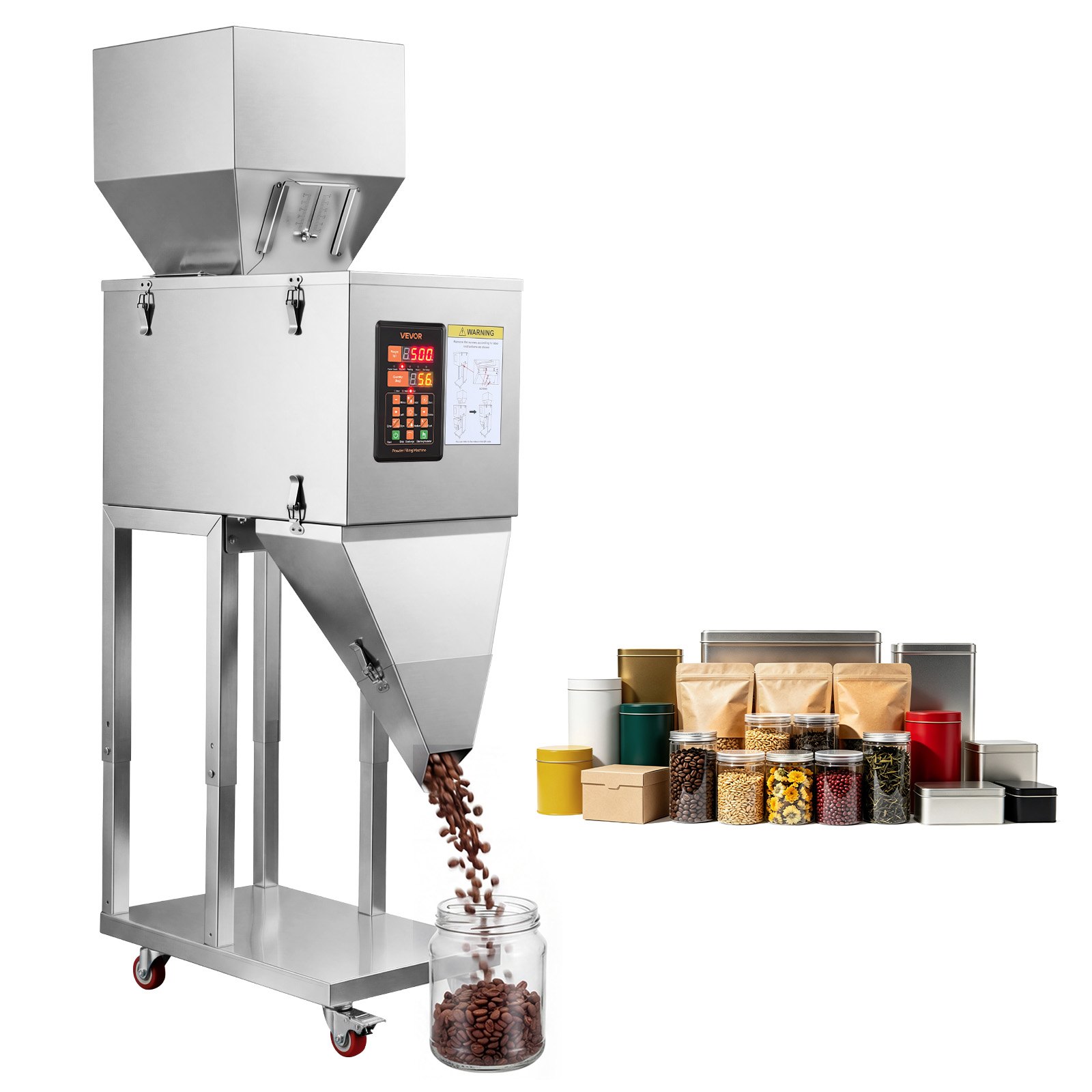 VEVOR Powder Filling Machine, 20-3000g (0.04 - 6.61lbs) Automatic Particle Dispenser, Stainless Steel, Smart Weighing Dispensing Filler w/ Foot Pedal, for Coffee Beans, Grains, Tea, Spices, Silver