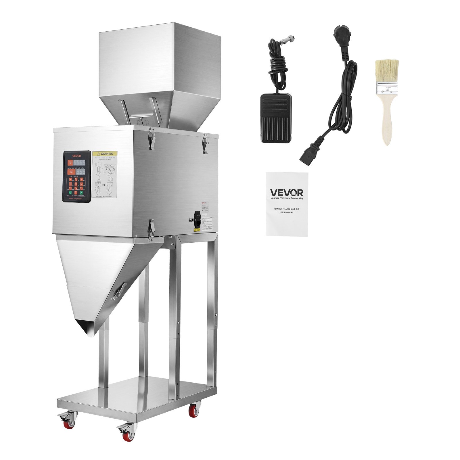 VEVOR Powder Filling Machine, 20-5000g Automatic Particle Dispenser, Premium Stainless Steel, Intelligent Weighing Dispensing Filler w/ Foot Pedal, for Coffee Beans, Grains, Tea, Spices, Silver