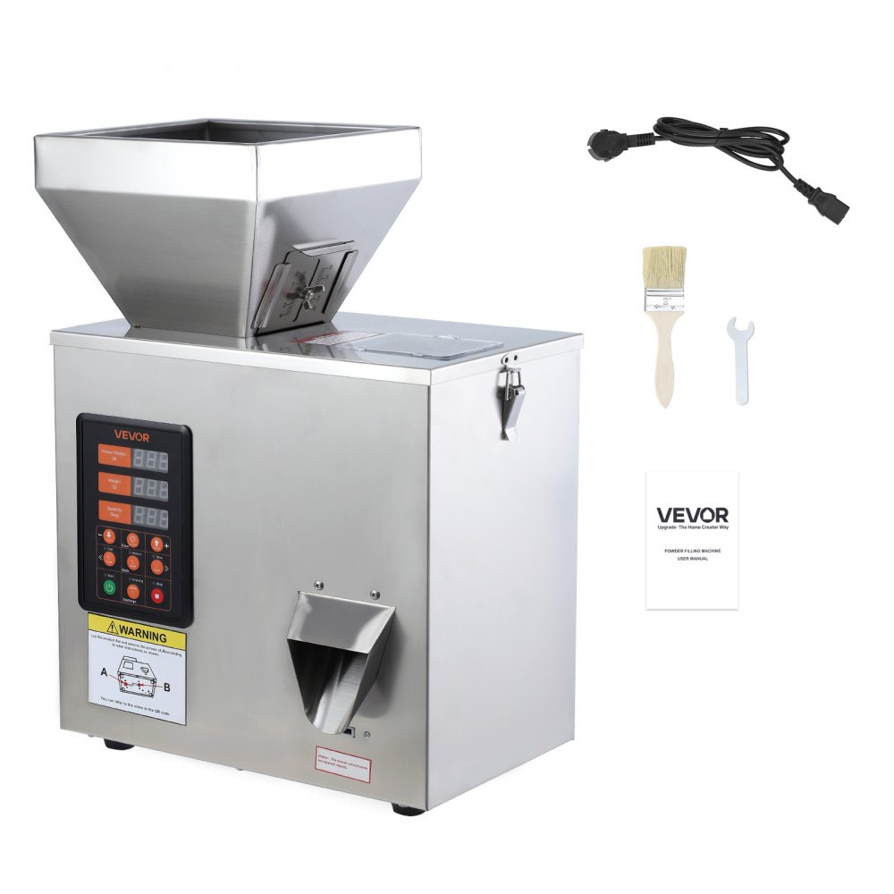 VEVOR Powder Filling Machine, 1-99.9g Automatic Particle Dispenser, High Accuracy, Premium Stainless Steel, Intelligent Weighing Dispensing Filler for Coffee Beans, Grains, Tea, Spices, Silver