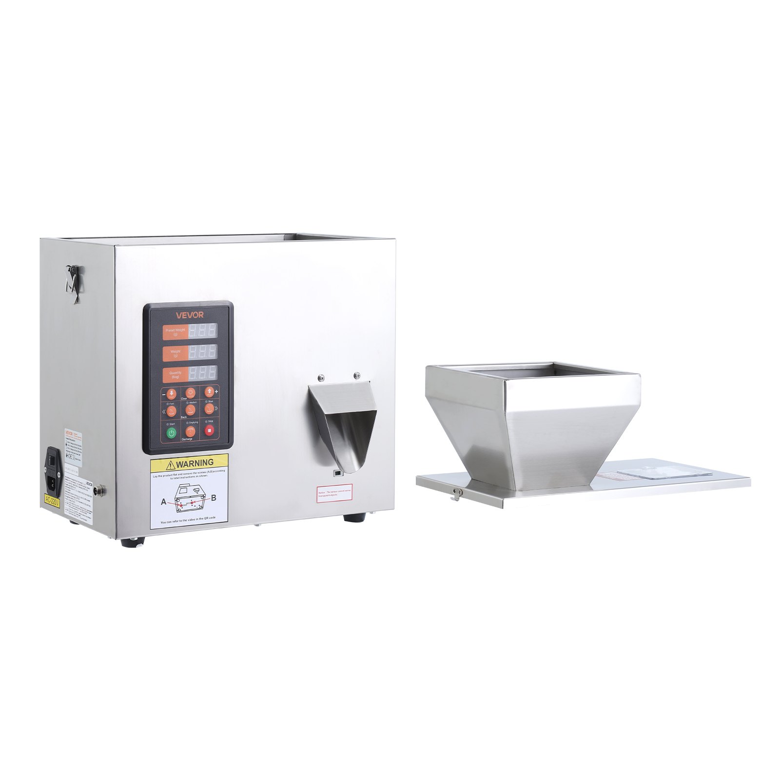 VEVOR Powder Filling Machine, 1-99.9g Automatic Particle Dispenser, High Accuracy, Premium Stainless Steel, Intelligent Weighing Dispensing Filler for Coffee Beans, Grains, Tea, Spices, Silver