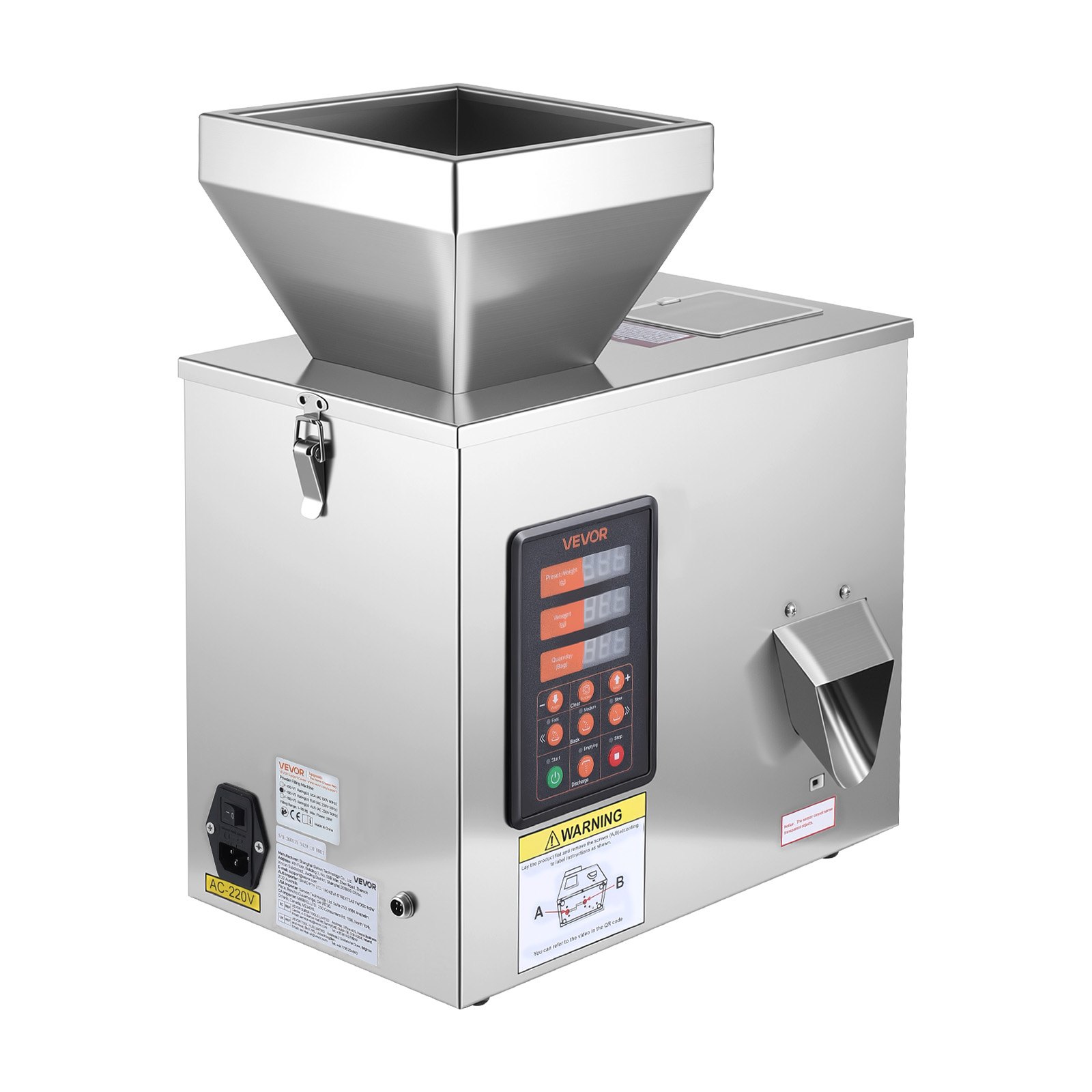 VEVOR Powder Filling Machine, 1-99.9g Automatic Particle Dispenser, High Accuracy, Premium Stainless Steel, Intelligent Weighing Dispensing Filler for Coffee Beans, Grains, Tea, Spices, Silver