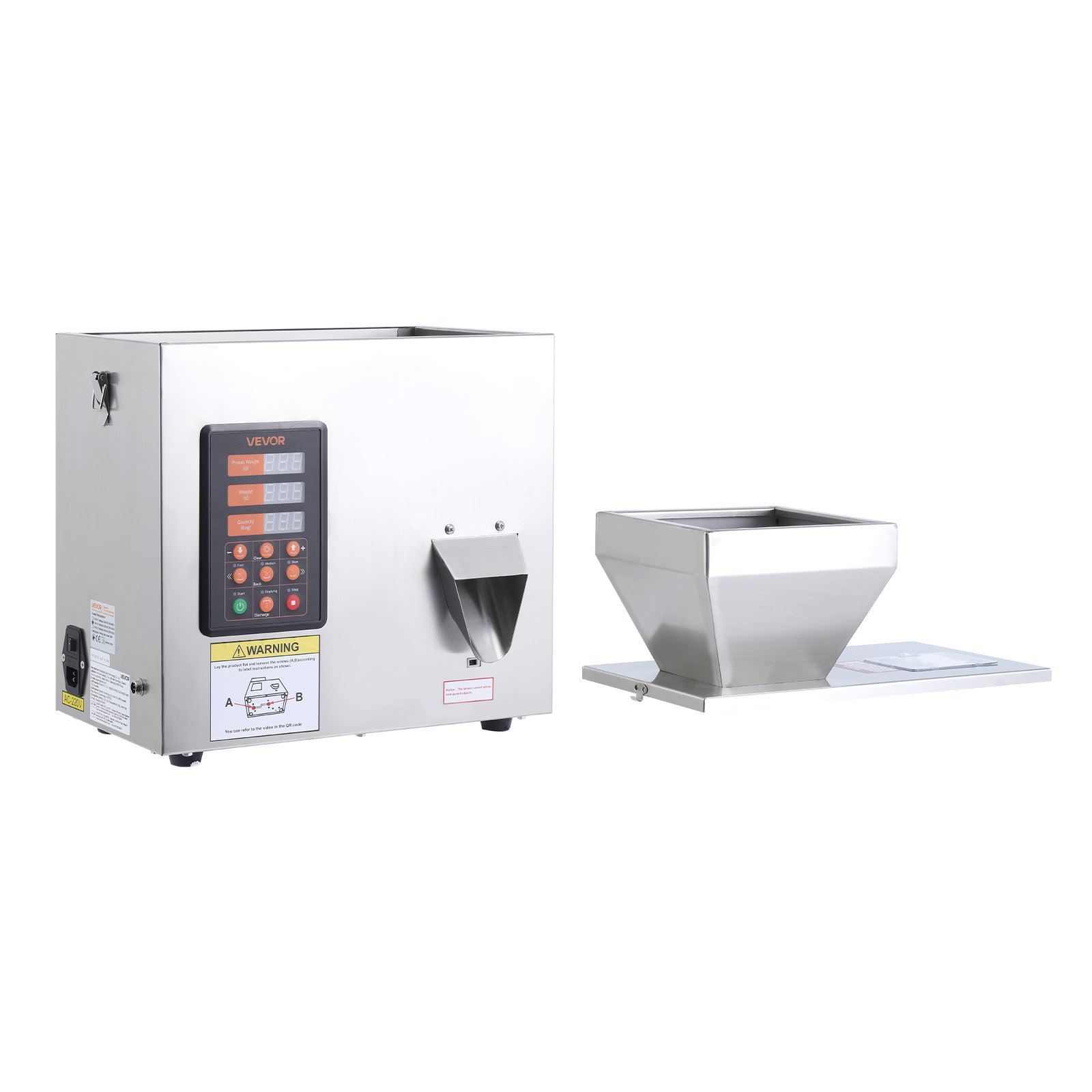 VEVOR Powder Filling Machine, 1-99.9g Automatic Particle Dispenser, High Accuracy, Premium Stainless Steel, Intelligent Weighing Dispensing Filler for Coffee Beans, Grains, Tea, Spices, Silver