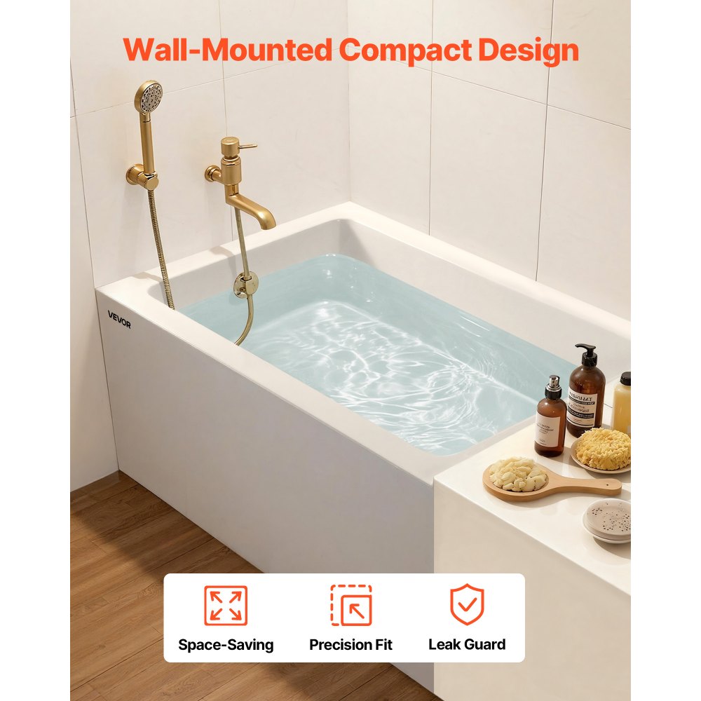 VEVOR Alcove Bathtub, 1219 x 762 mm Contemporary Alcove Acrylic Bathtub, Soaking Bath Tub with Right Hand Drain and Overflow Hole, Rectangular Deep Soak Tub for Bathroom with Integral Flange, White