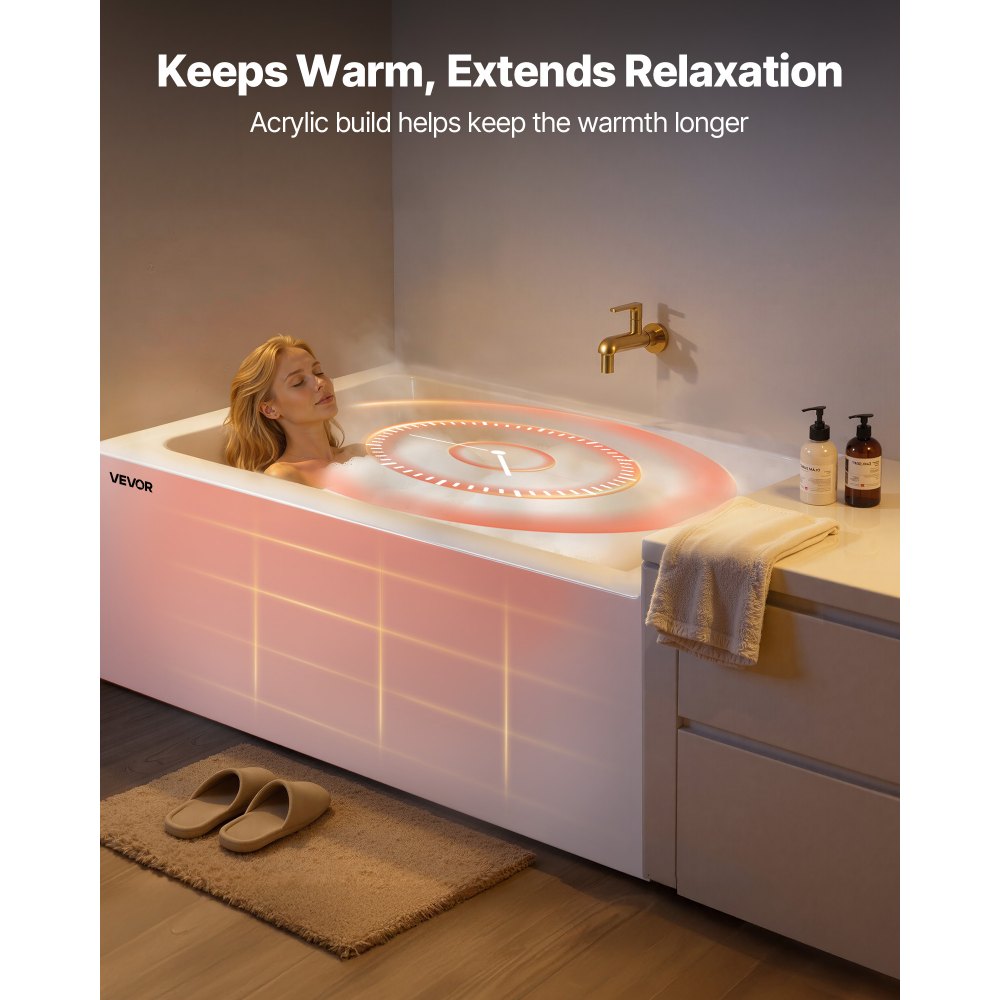 VEVOR Alcove Bathtub, 1219 x 762 mm Contemporary Alcove Acrylic Bathtub, Soaking Bath Tub with Right Hand Drain and Overflow Hole, Rectangular Deep Soak Tub for Bathroom with Integral Flange, White