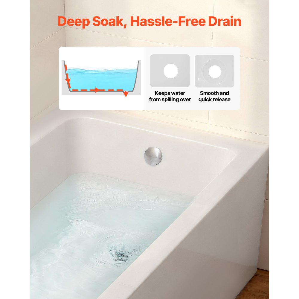 VEVOR Alcove Bathtub, 1219 x 762 mm Contemporary Alcove Acrylic Bathtub, Soaking Bath Tub with Right Hand Drain and Overflow Hole, Rectangular Deep Soak Tub for Bathroom with Integral Flange, White