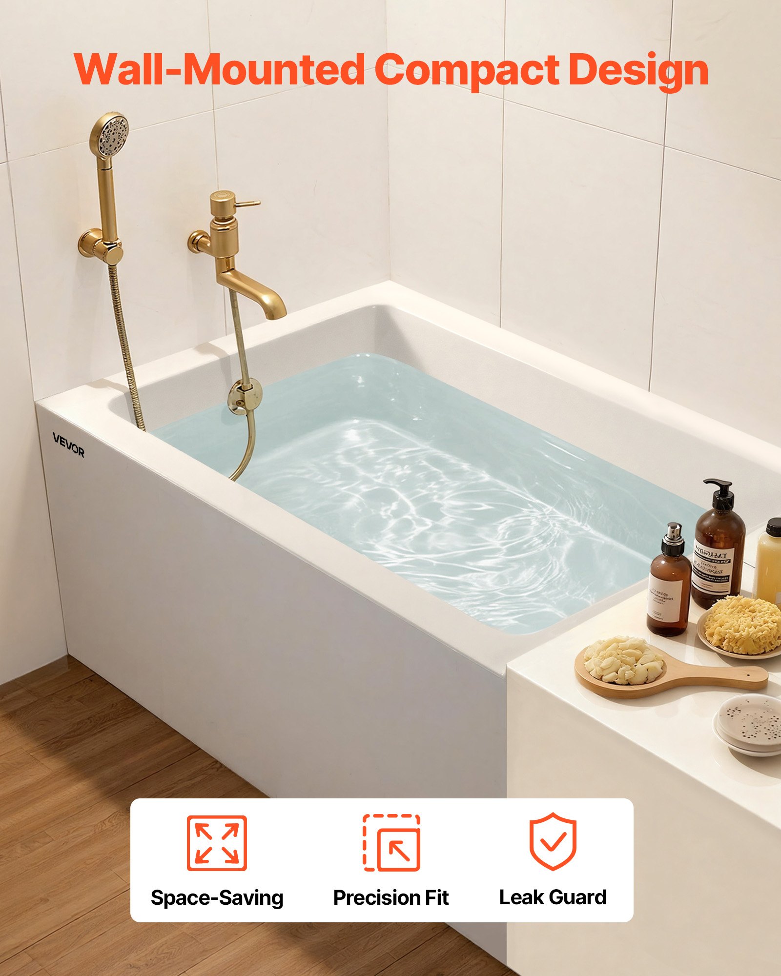 VEVOR Alcove Bathtub, 1219 x 762 mm Contemporary Alcove Acrylic Bathtub, Soaking Bath Tub with Right Hand Drain and Overflow Hole, Rectangular Deep Soak Tub for Bathroom with Integral Flange, White