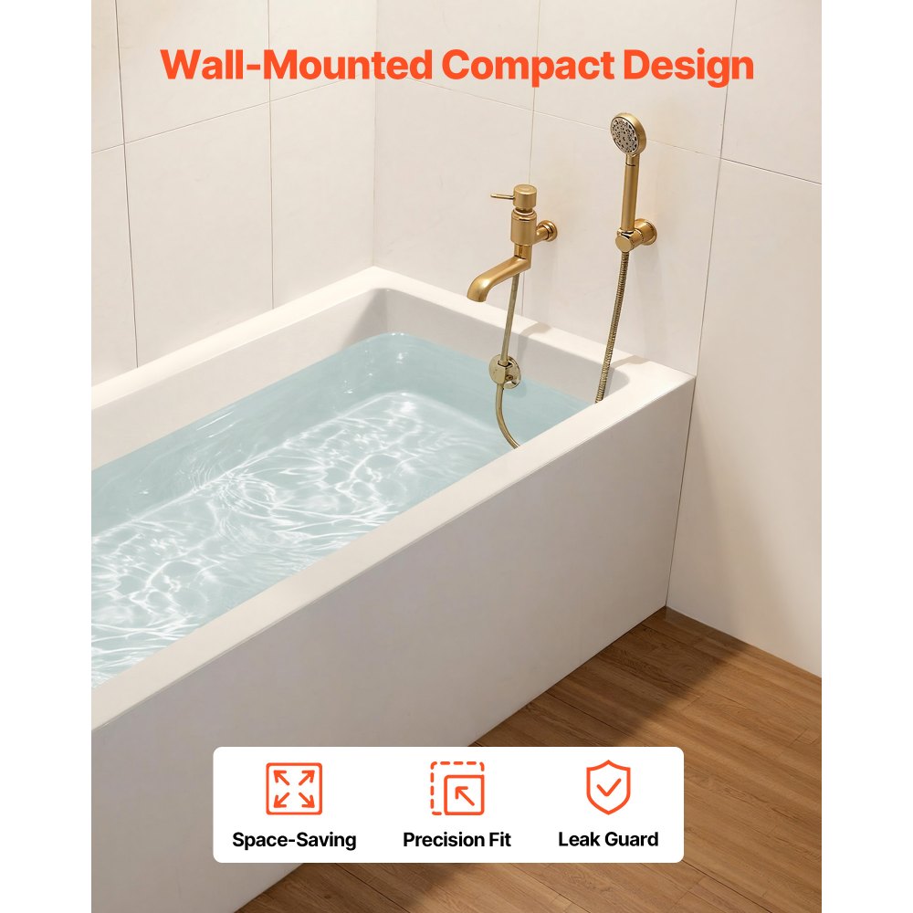 VEVOR Alcove Bathtub, 1524 x 762 mm Contemporary Alcove Acrylic Bathtub, Soaking Bath Tub with Left Hand Drain and Overflow Hole, Rectangular Deep Soak Tub for Bathroom with Integral Flange, White