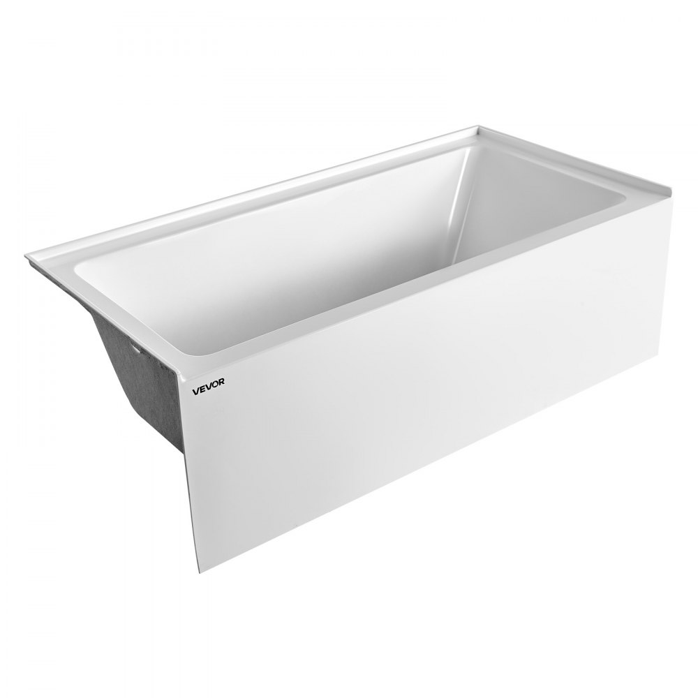 VEVOR Alcove Bathtub, 1524 x 762 mm Contemporary Alcove Acrylic Bathtub, Soaking Bath Tub with Left Hand Drain and Overflow Hole, Rectangular Deep Soak Tub for Bathroom with Integral Flange, White