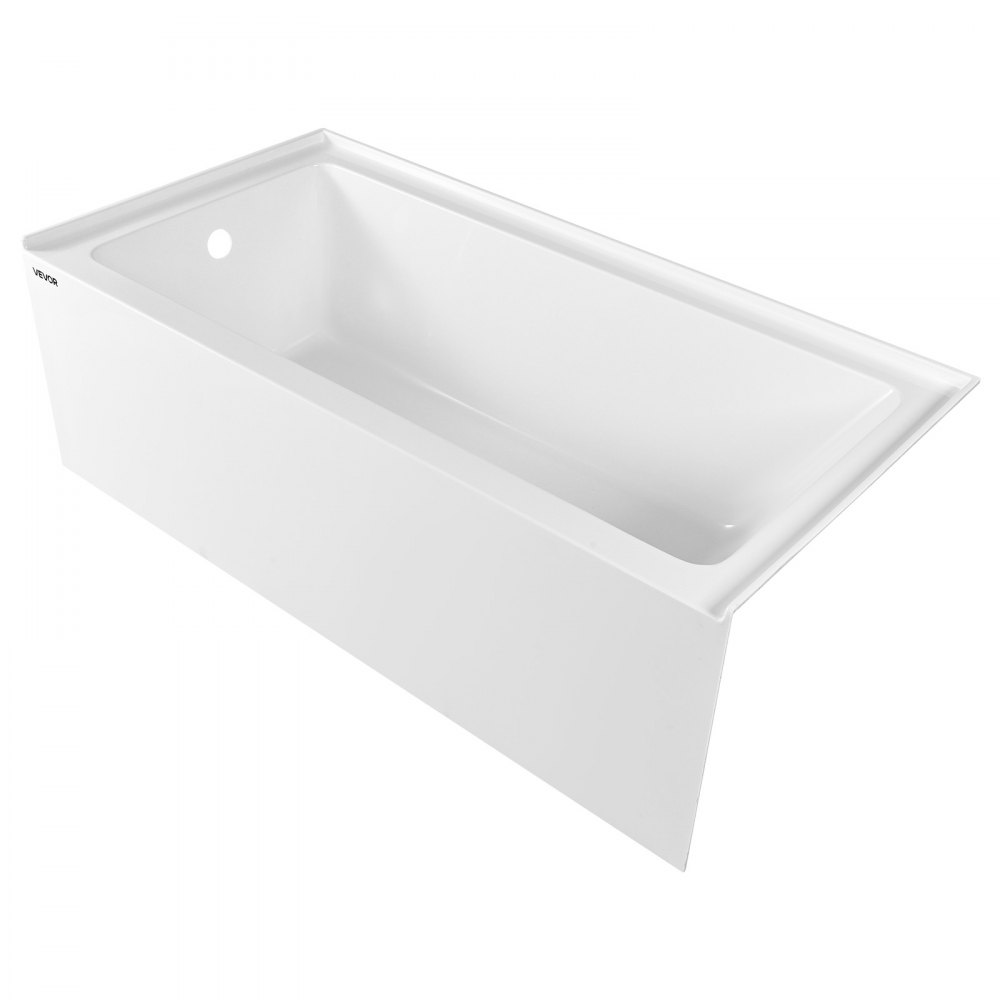 VEVOR Alcove Bathtub, 1524 x 762 mm Contemporary Alcove Acrylic Bathtub, Soaking Bath Tub with Left Hand Drain and Overflow Hole, Rectangular Deep Soak Tub for Bathroom with Integral Flange, White