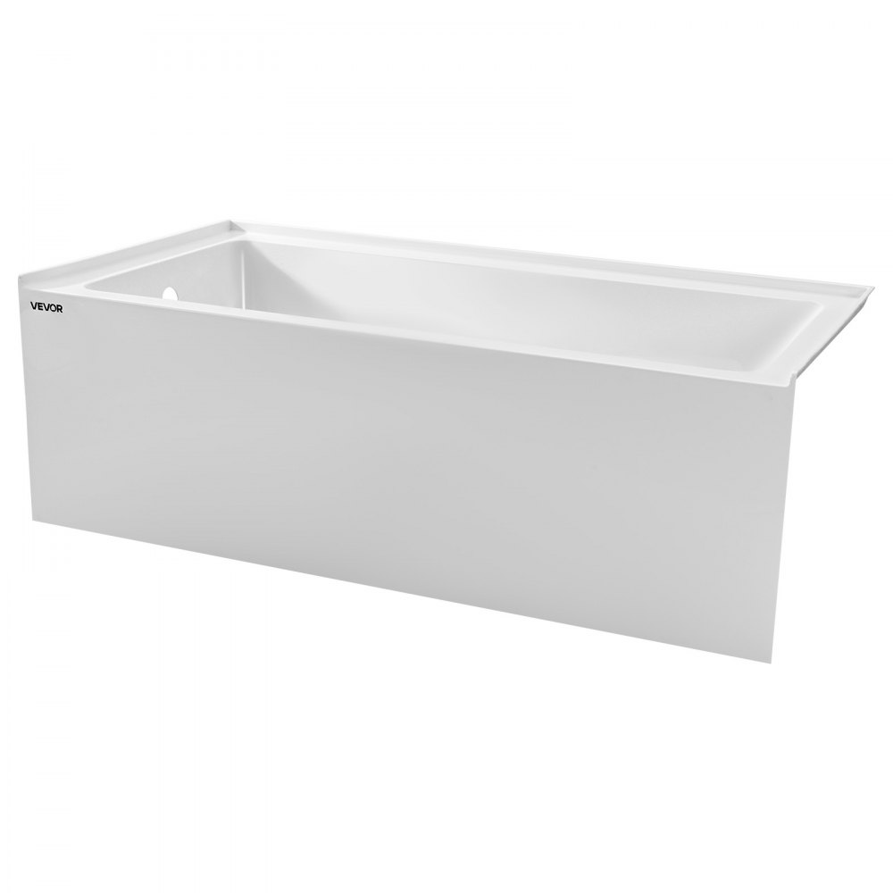 VEVOR Alcove Bathtub, 1524 x 762 mm Contemporary Alcove Acrylic Bathtub, Soaking Bath Tub with Left Hand Drain and Overflow Hole, Rectangular Deep Soak Tub for Bathroom with Integral Flange, White