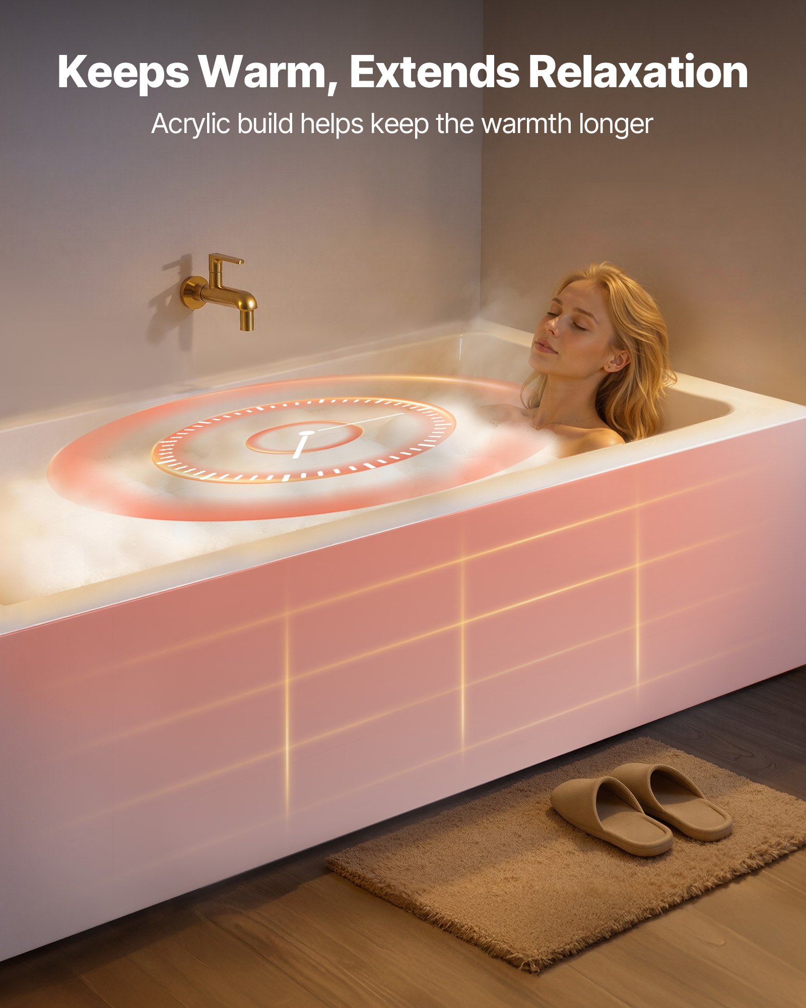 VEVOR Alcove Bathtub, 1524 x 762 mm Contemporary Alcove Acrylic Bathtub, Soaking Bath Tub with Left Hand Drain and Overflow Hole, Rectangular Deep Soak Tub for Bathroom with Integral Flange, White