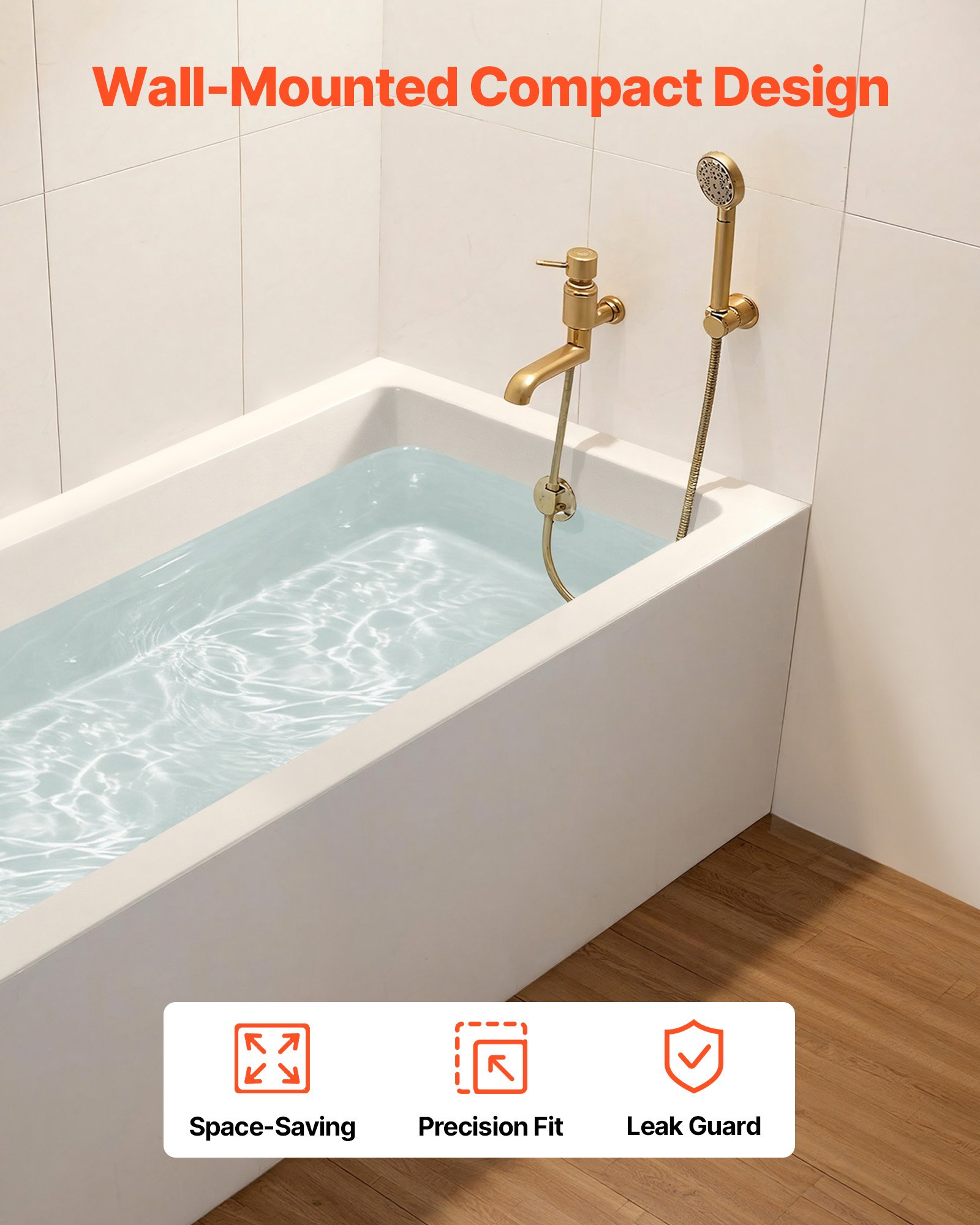 VEVOR Alcove Bathtub, 1524 x 762 mm Contemporary Alcove Acrylic Bathtub, Soaking Bath Tub with Left Hand Drain and Overflow Hole, Rectangular Deep Soak Tub for Bathroom with Integral Flange, White