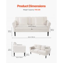 Loveseat Sofa 69-Inch Velvet Fabric 2-Seats Couch with Sinuous Spring White
