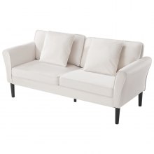 Loveseat Sofa 69-Inch Velvet Fabric 2-Seats Couch with Sinuous Spring White