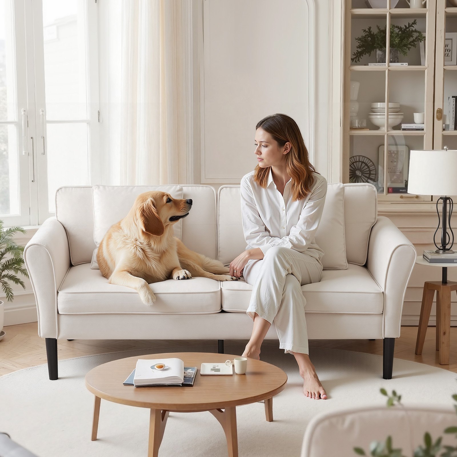 VEVOR Loveseat Sofa, 69-Inch Small Sofa Couch for Living Room, Velvet Fabric 2-Seats Couch with Sinuous Spring, Soft Cushions and Sturdy Frame, Comfy Loveseat for Bedroom, Office or Apartment, White