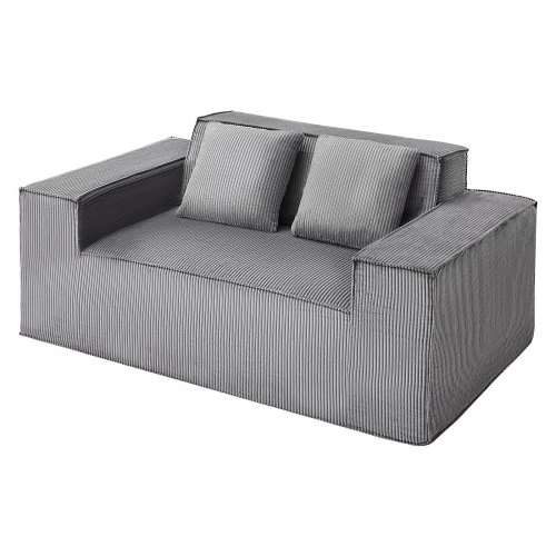 VEVOR Loveseat Sofa, 63-Inch 2-Seats Couch for Living Room, Modern Small Corduroy Couch with Pocket Springs, Soft Cushions, Comfy Loveseat for Bedroom, Office or Apartment, No Assembly Required, Gray