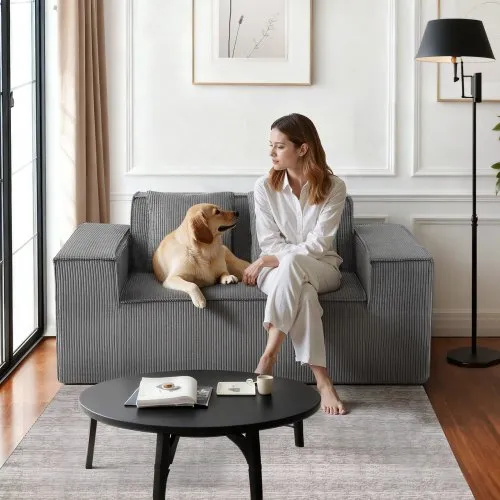 VEVOR Loveseat Sofa, 63-Inch 2-Seats Couch for Living Room, Modern Small Corduroy Couch with Pocket Springs, Soft Cushions, Comfy Loveseat for Bedroom, Office or Apartment, No Assembly Required, Gray