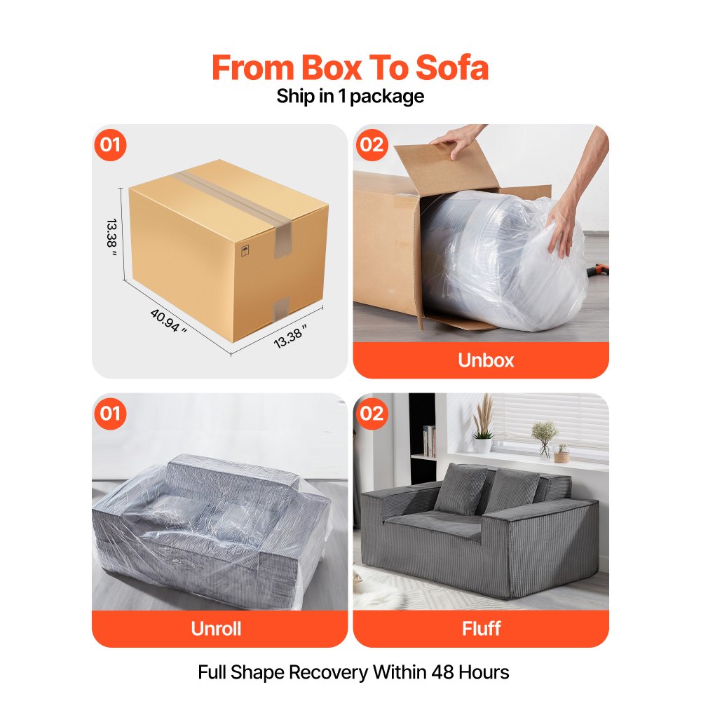 VEVOR Loveseat Sofa, 63-Inch 2-Seats Couch for Living Room, Modern Small Corduroy Couch with Pocket Springs, Soft Cushions, Comfy Loveseat for Bedroom, Office or Apartment, No Assembly Required, Gray