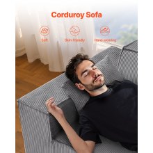 Loveseat Sofa 63-Inch 2-Seats Small Corduroy Couch No Assembly Required Gray