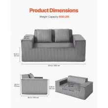 VEVOR Loveseat Sofa, 63-Inch 2-Seats Couch for Living Room, Modern Small Corduroy Couch with Pocket Springs, Soft Cushions, Comfy Loveseat for Bedroom, Office or Apartment, No Assembly Required, Gray
