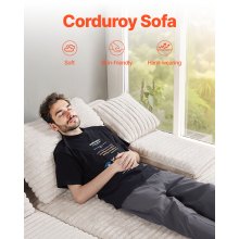 Oversized Double Chaise Lounge 82.7 in Corduroy Sectional Loveseat Sofa Beige