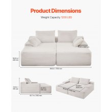 Oversized Double Chaise Lounge 82.7 in Corduroy Sectional Loveseat Sofa Beige