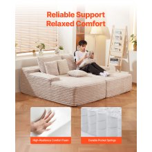 Oversized Double Chaise Lounge 82.7 in Corduroy Sectional Loveseat Sofa Beige