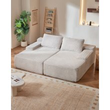 Oversized Double Chaise Lounge 82.7 in Corduroy Sectional Loveseat Sofa Beige