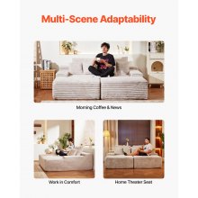 Oversized Double Chaise Lounge 82.7 in Corduroy Sectional Loveseat Sofa Beige