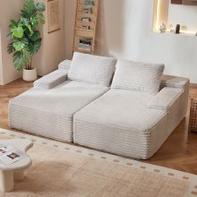 Oversized Double Chaise Lounge 82.7 in Corduroy Sectional Loveseat Sofa Beige