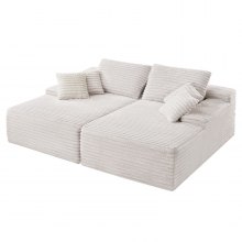 Oversized Double Chaise Lounge 82.7 in Corduroy Sectional Loveseat Sofa Beige