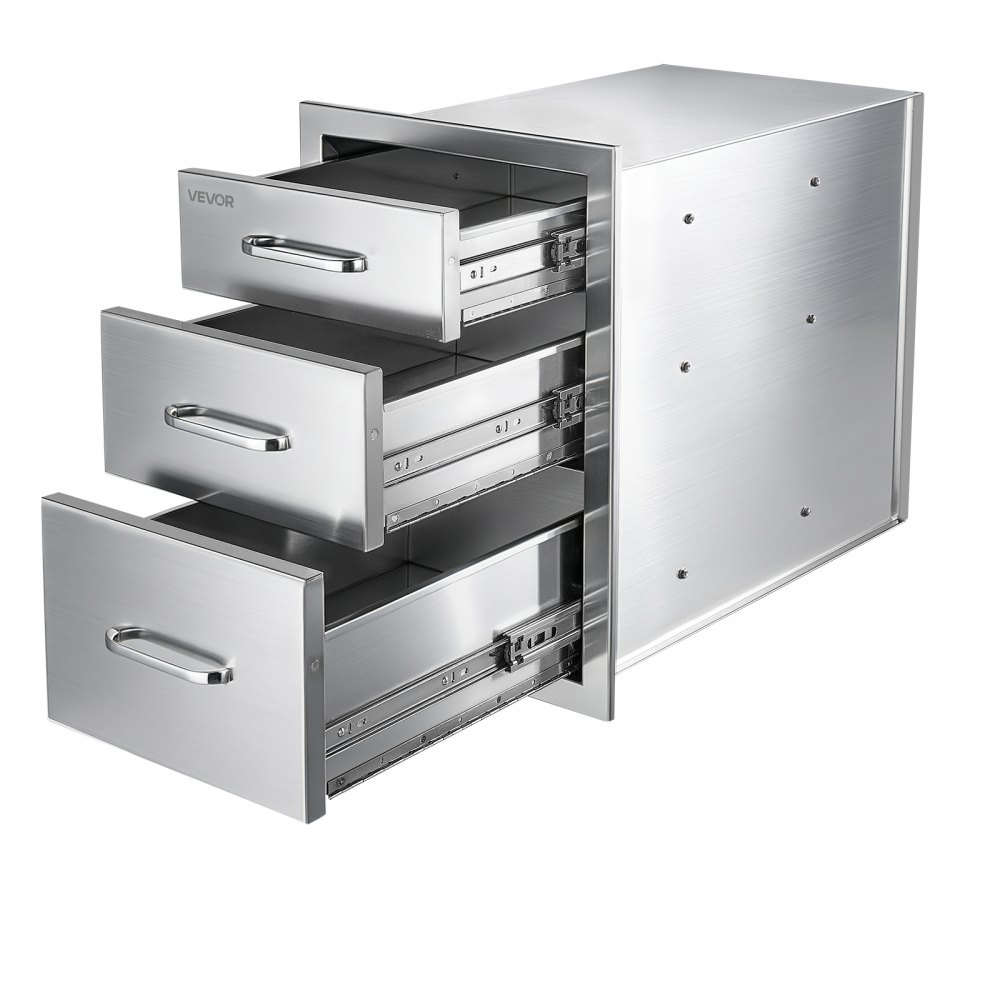 VEVOR Outdoor Kitchen Drawers, 52.1 x 57.1 x 36.8 cm (WxHxD), 3-Tier Access, for BBQ Island Storage, Patio Bars and Grill Station with Handle, Built-In BBQ Island Drawers Organize Cookware Accessories