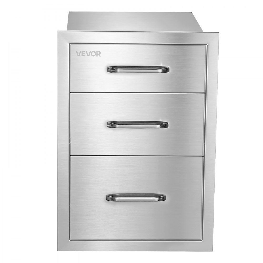 VEVOR Outdoor Kitchen Drawers, 52.1 x 57.1 x 36.8 cm (WxHxD), 3-Tier Access, for BBQ Island Storage, Patio Bars and Grill Station with Handle, Built-In BBQ Island Drawers Organize Cookware Accessories