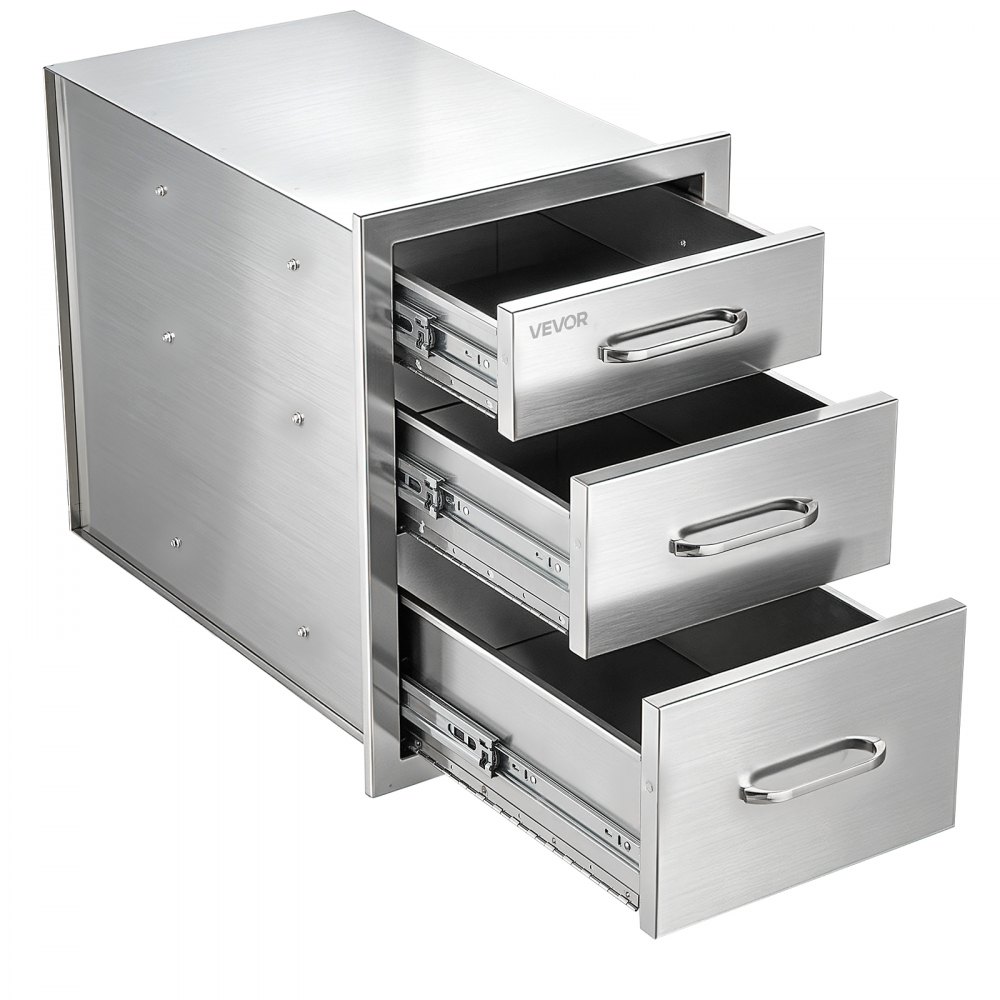 VEVOR Outdoor Kitchen Drawers, 52.1 x 57.1 x 36.8 cm (WxHxD), 3-Tier Access, for BBQ Island Storage, Patio Bars and Grill Station with Handle, Built-In BBQ Island Drawers Organize Cookware Accessories