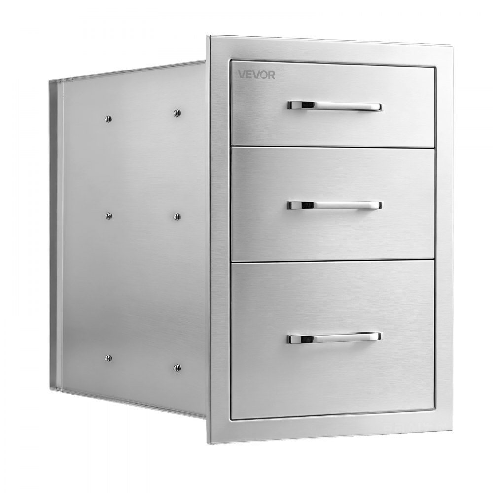 VEVOR Outdoor Kitchen Drawers, 52.1 x 57.1 x 36.8 cm (WxHxD), 3-Tier Access, for BBQ Island Storage, Patio Bars and Grill Station with Handle, Built-In BBQ Island Drawers Organize Cookware Accessories