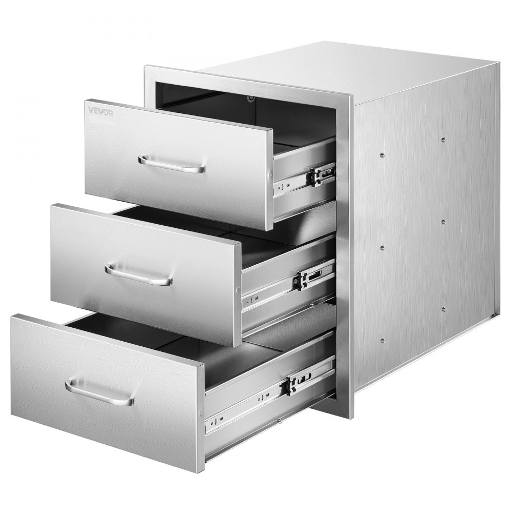 VEVOR Outdoor Kitchen Drawers 18.11" W x 23.23" D x 23.23" H, Triple-Access Stainless Steel Modular Drawer Cabinet with Handles, BBQ Island Drawer for Outdoor Kitchen or BBQ Island Patio Grill Station