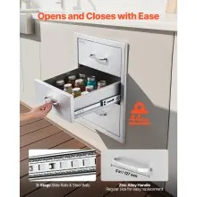 VEVOR Outdoor Kitchen Drawers 18.11" W x 23.23" D x 23.23" H, Triple-Access Stainless Steel Modular Drawer Cabinet with Handles, BBQ Island Drawer for Outdoor Kitchen or BBQ Island Patio Grill Station