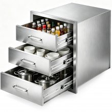 VEVOR Outdoor Kitchen Drawers 18.11" W x 23.23" D x 23.23" H, Triple-Access Stainless Steel Modular Drawer Cabinet with Handles, BBQ Island Drawer for Outdoor Kitchen or BBQ Island Patio Grill Station