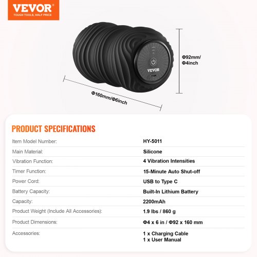 VEVOR Vibrating Massage Ball Roller 46 Inch, 2200mAh VEVOR Vibrating Massage Ball Roller 46 Inch, 2200mAh