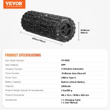 VEVOR Vibrerende Foam Roller 4 Intensities Oppladbar elektrisk EPP Foam Roller