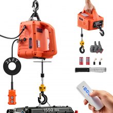 VEVOR 3-in-1 Electric Hoist Winch, 1550 lbs Capacity, 1500W Portable Power Winch Crane, 25 ft Lifting Height, 16.4 ft/min with Manual, Wired and Wireless Remote Control for Factory, Warehouss, Garage