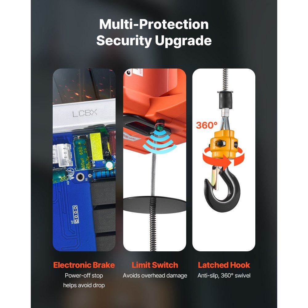 VEVOR 3-in-1 Electric Hoist Winch, 700 kg Capacity, 1500W Portable Power Winch Crane, 7.6 m Lifting Height, 5 m/min with Manual, Wired and Wireless Remote Control for Factory, Warehouss, Garage