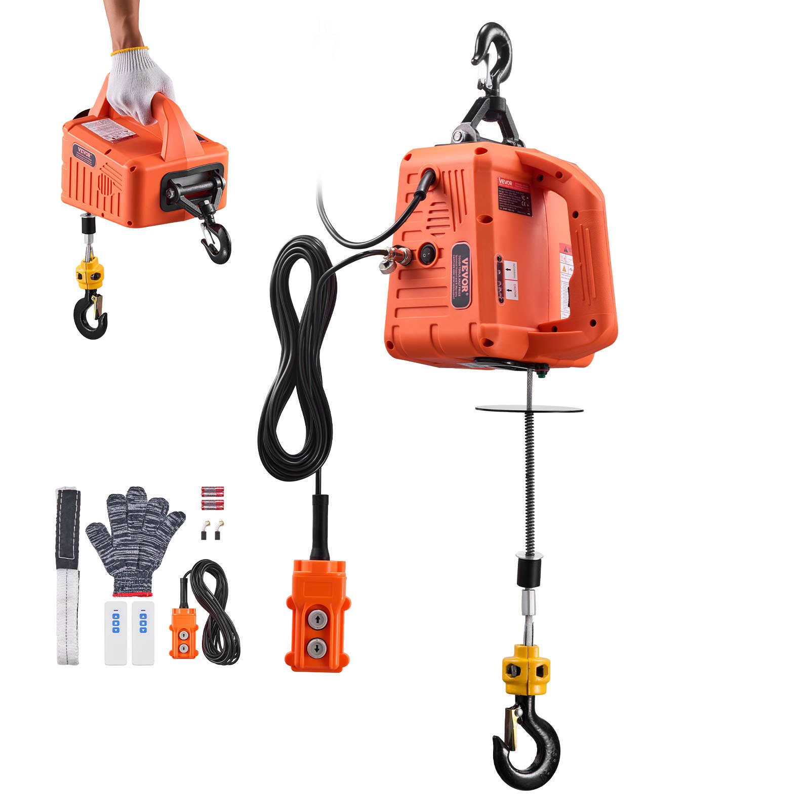 VEVOR 3-in-1 Electric Hoist Winch, 700 kg Capacity, 1500W Portable Power Winch Crane, 7.6 m Lifting Height, 5 m/min with Manual, Wired and Wireless Remote Control for Factory, Warehouss, Garage