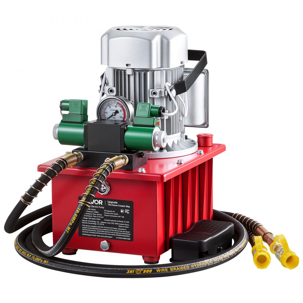VEVOR Electric Driven Hydraulic Pump, 750W 10,000 PSI, 120V Double Acting Hydraulic Pump Power Pack Unit, Solenoid Valve with Pedal Switch, 2.1 Gal / 8L, for Punching, Bending, Double Acting Cylinders